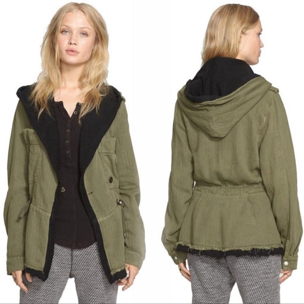 Free People Green Slouchy Hooded jacket Medium preowned
